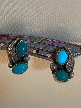 Navajo Shawn Cayatineto Sterling Silver Turquoise Earrings SC